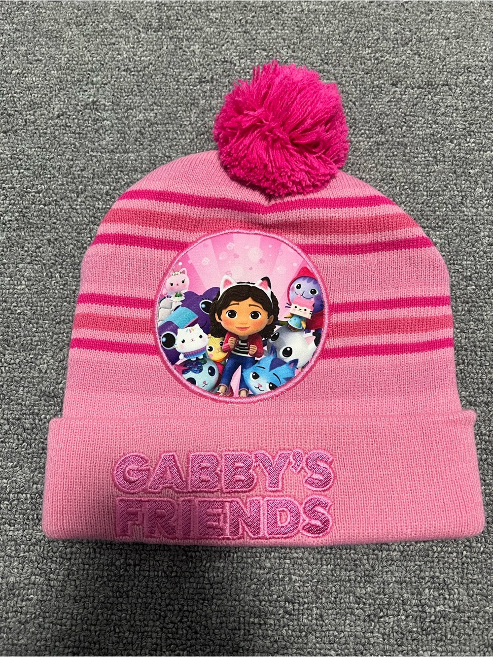 Gabby Dollhouse Pink Pom-Pom Kids Beanie Hat